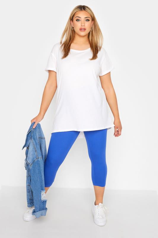 YOURS FOR GOOD Plus Size Bright Blue Cropped Leggings | Yours Clothing 2