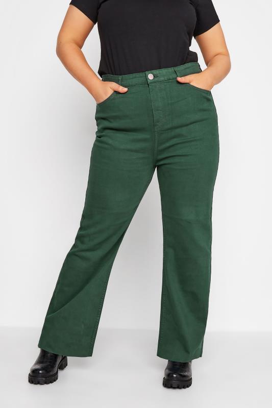 Plus Size  YOURS Curve Green Stretch Wide Leg Jeans