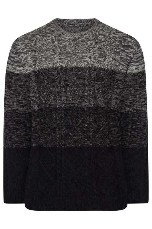 BadRhino Big & Tall Grey Colour Block Cable Knitted Jumper 3