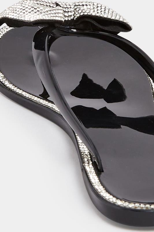 PixieGirl Black Diamante Bow Jelly Sandals In Standard Fit  | PixieGirl 4