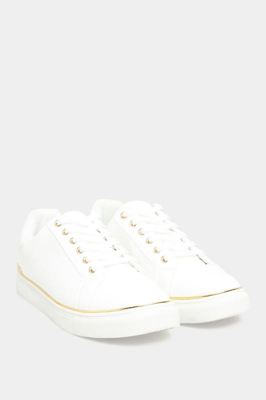 Plus Size White & Gold Hardware Trainers In Extra Wide Fit | Yours Clothing 2