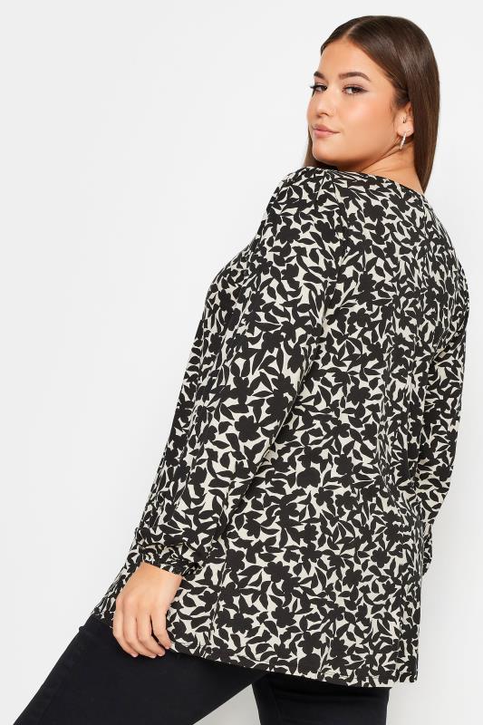 YOURS Plus Size Black & White Floral Print Long Sleeve Swing Top | Yours Clothing 3