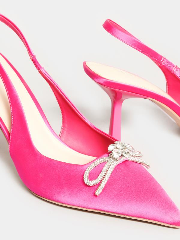 LTS Hot Pink Diamante Slingback Court Shoes In Standard D Fit 5