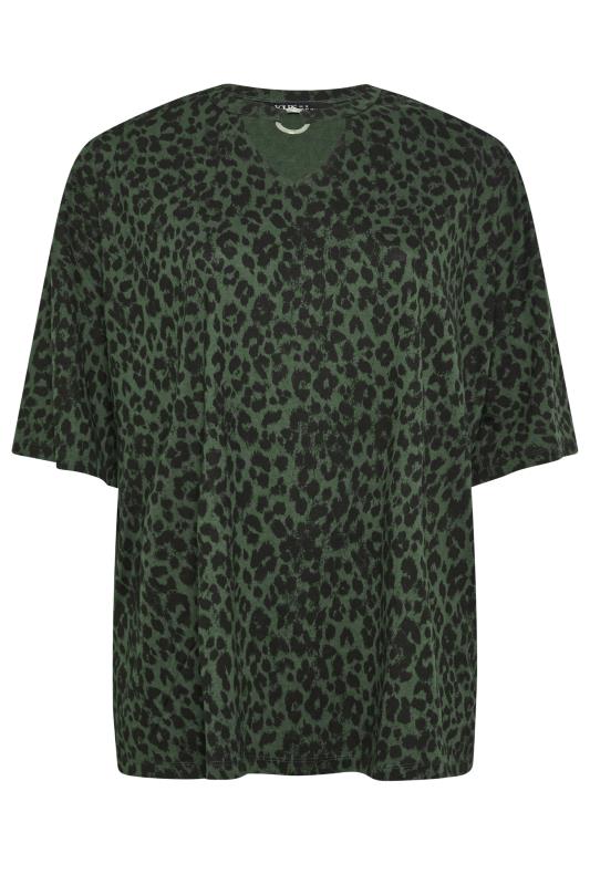YOURS Plus Size Khaki Green Leopard Print Ring Detail T-Shirt | Yours Clothing 5
