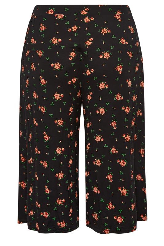 YOURS Plus Size Black Rose Print Stretch Jersey Culottes | Yours Clothing 6