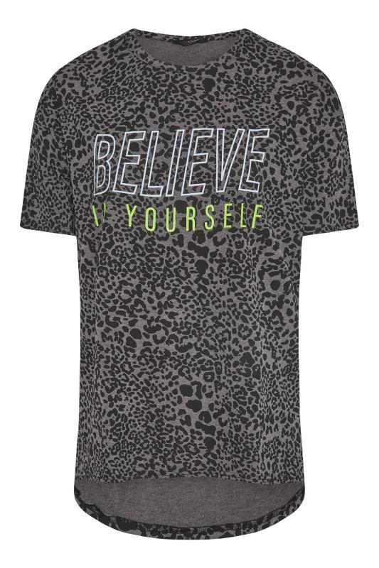 ACTIVE Curve Grey Leopard Print 'Believe In Yourself' Slogan T-Shirt_X.jpg
