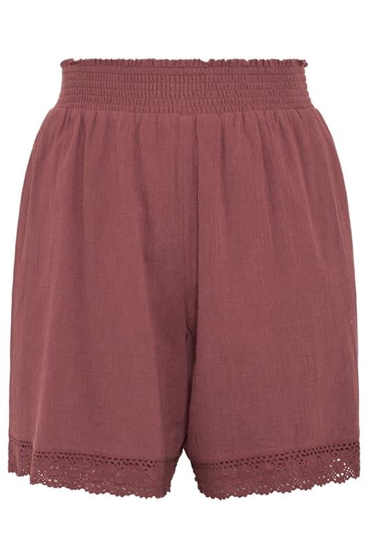 YOURS Plus Size Pink Crochet Shirred Shorts | Yours Clothing 5