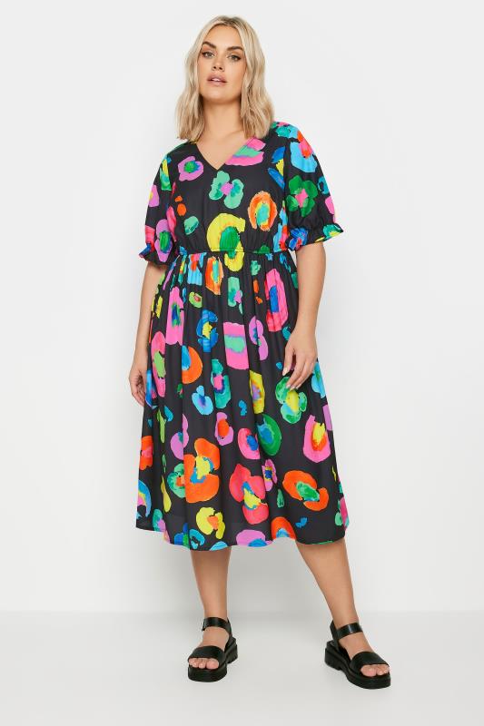 YOURS Plus Size Black Rainbow Leopard Print Midi Dress | Yours Clothing 2