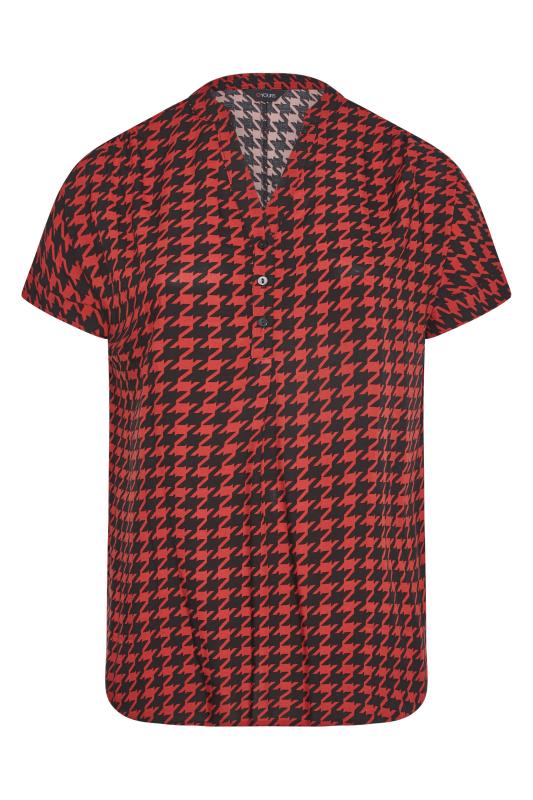 Curve Red Dogtooth Print Half Placket Blouse | Yours Clothing 6