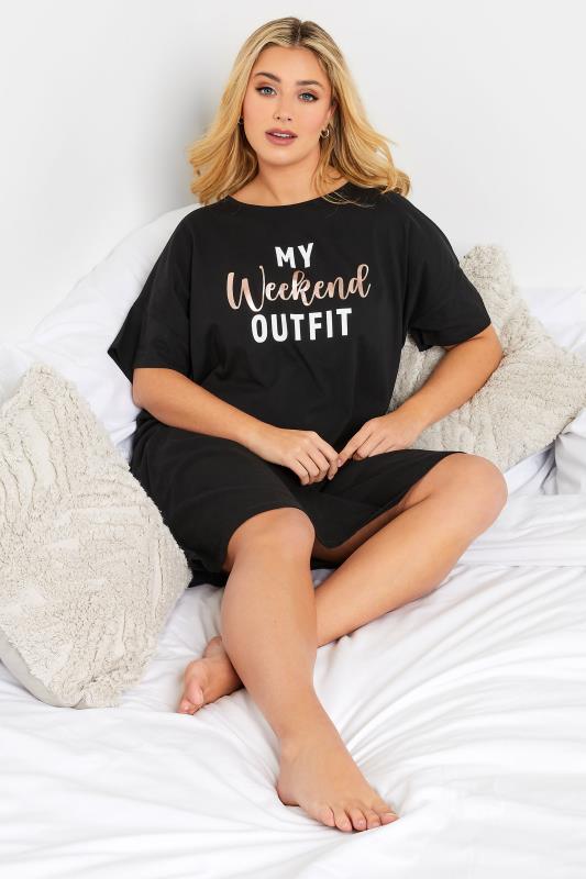 YOURS Curve Black 'My Weekend Outfit' Sleep Tee Nightdress | Yours Clothing  4