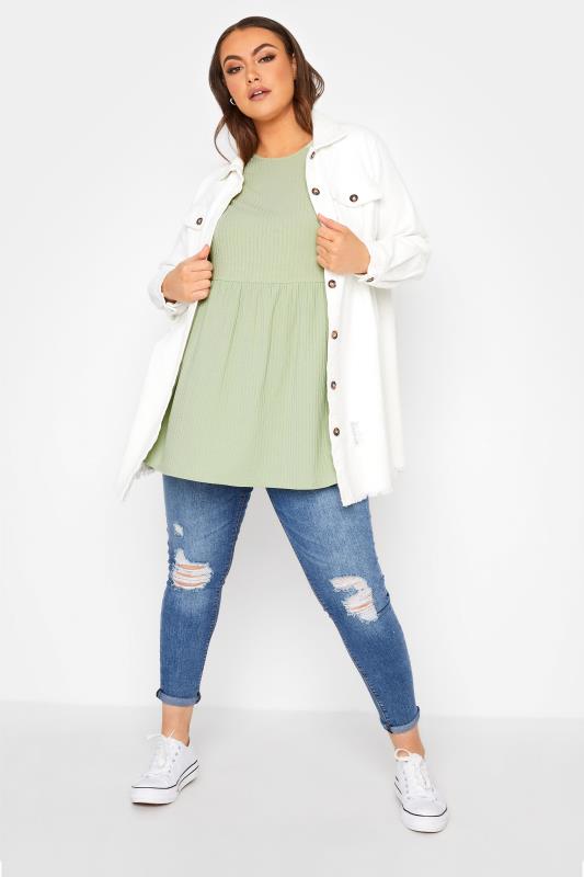 LIMITED COLLECTION Curve Light Green Ribbed Smock Top 2