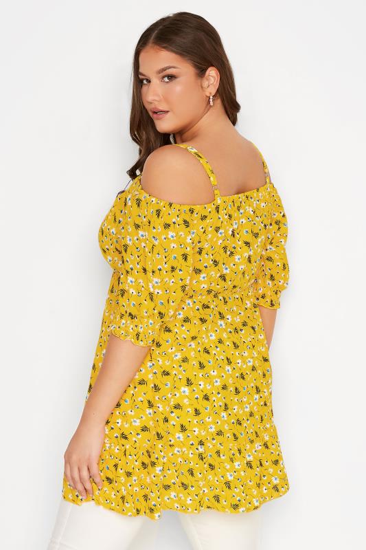 Plus Size Yellow Floral Cold Shoulder Top | Yours Clothing 3