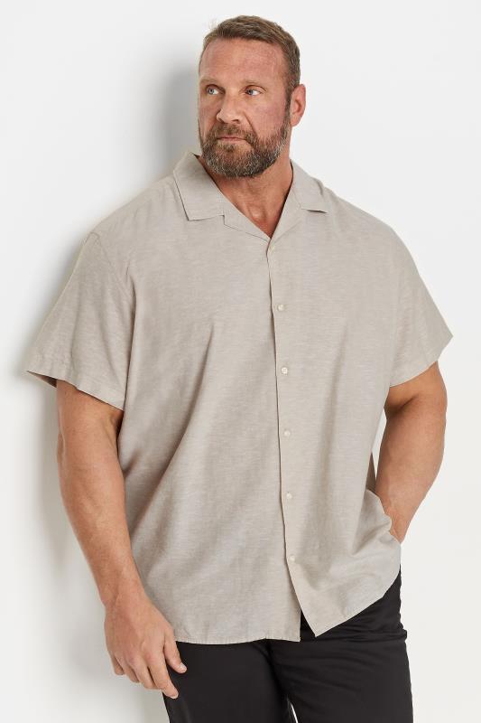  JACK & JONES Big & Tall Natural Brown Linen Blend Resort Shirt