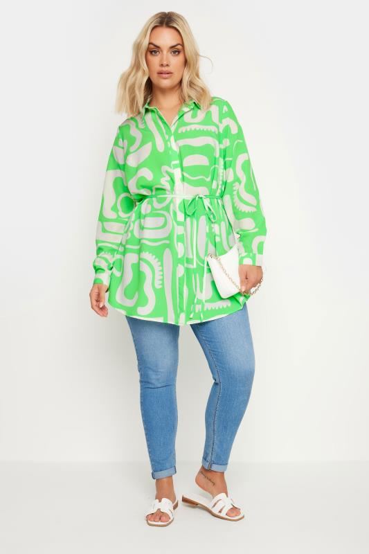 YOURS Plus Size Green Abstract Print Longline Shirt | Yours Clothing 2