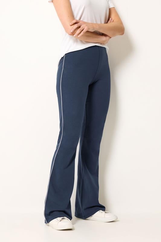 LTS Tall Women's Navy Blue Side Stripe Cotton Flared Leggings | Long Tall Sally 1