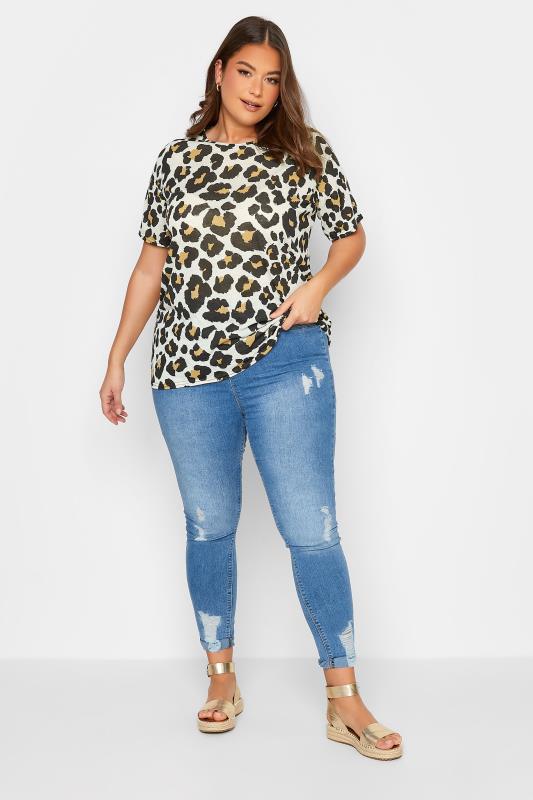 YOURS Plus Size Brown Animal Print Oversized T-Shirt | Yours Clothing 2