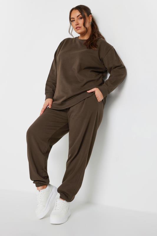 YOURS Plus Size Chocolate Brown Cuffed Joggers | Yours Clothing 2