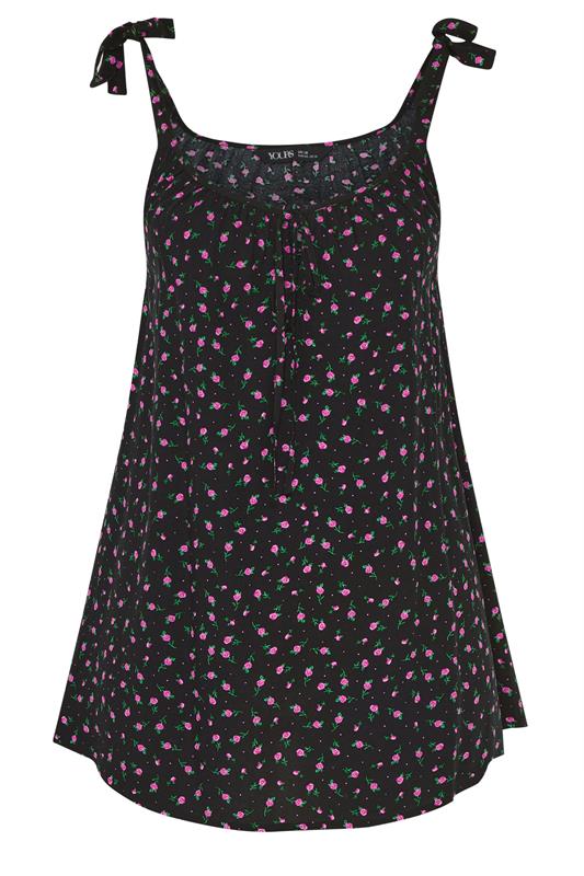 YOURS Plus Size Black Ditsy Floral Vest Top | Yours Clothing 5