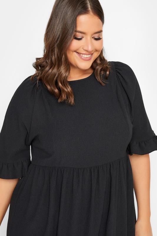 YOURS Plus Size Black Textured Smock Midi Dress | Yours Clothing 5