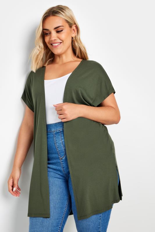 YOURS Plus Size Khaki Green Short Sleeve Cardigan | Yours Clothing 1