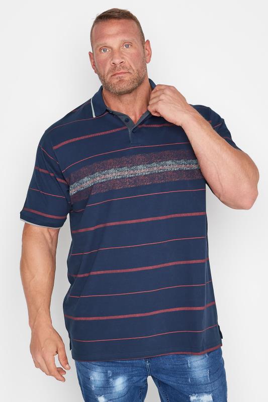 Men's  KAM Big & Tall Navy Blue Distressed Stripe Print Polo Shirt