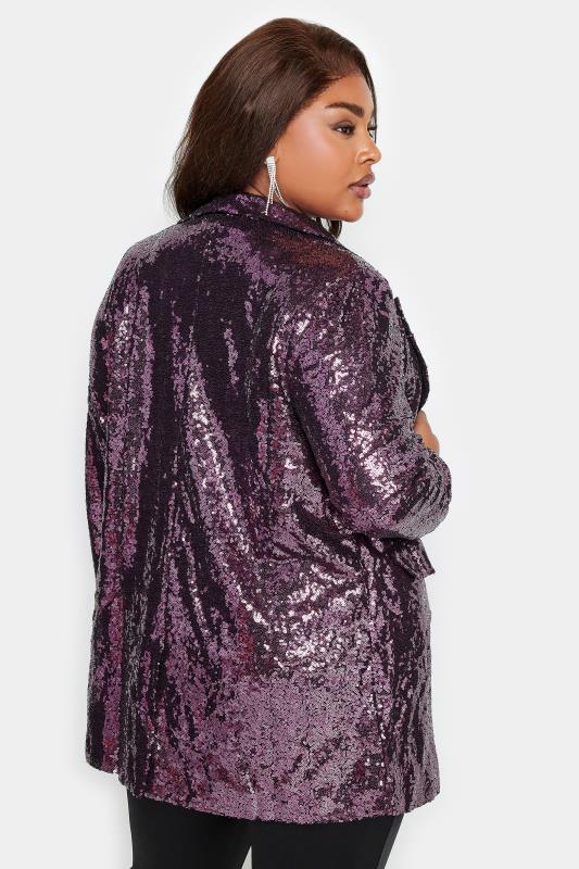 Plus Size Purple Sequin Embellished Blazer | Yours Clothing 5