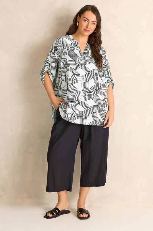 EVANS Plus Size White & Black Linear Blouse | Evans 1