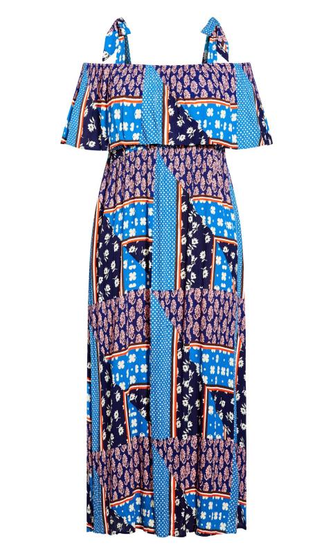 Evans Blue Patchwork Print Bardot Maxi Dress 3