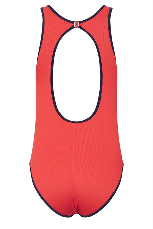 LTS Tall Women's Red & Navy Blue Ribbed Sporty Swimsuit | Long Tall Sally 6