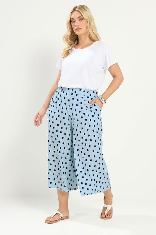 YOURS Plus Size Light Blue Polka Dot Culottes | Yours Clothing 1