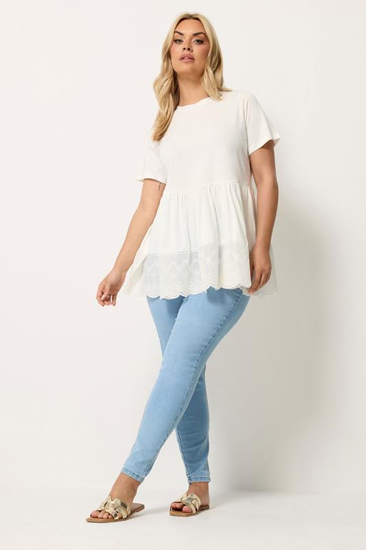YOURS Plus Size White Tiered Peplum Top | Yours Clothing 1