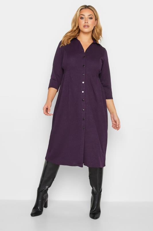 Plus Size Purple Textured Collared Dress | Yours Clothing 5