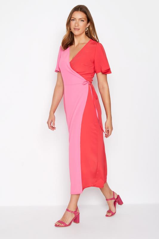 LTS Tall Pink & Red Two Tone Wrap Dress 1