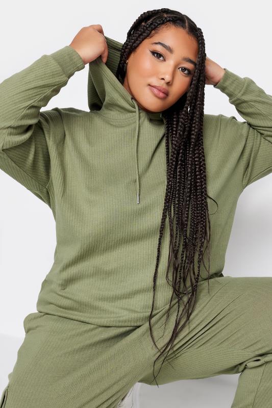 YOURS Plus Size Khaki Green Ribbed Cargo Hoodie | Yours Clothing 4