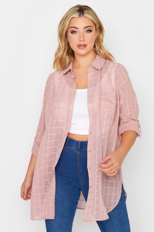 YOURS LONDON Plus Size Pink Check Chiffon Shirt | Yours Clothing 3