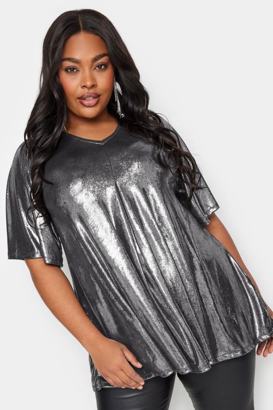 YOURS Curve Silver Foil Swing Top | Yours Clothing 1