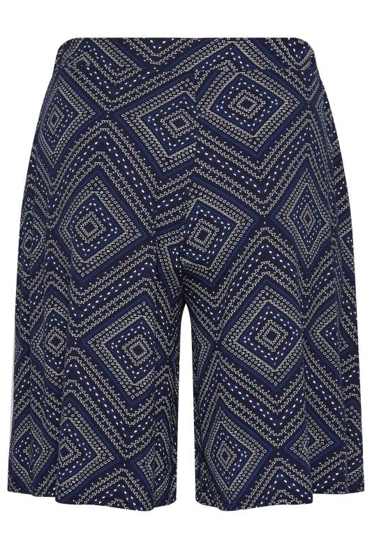 YOURS Plus Size Navy Blue Aztec Print Jersey Shorts | Yours Clothing 6