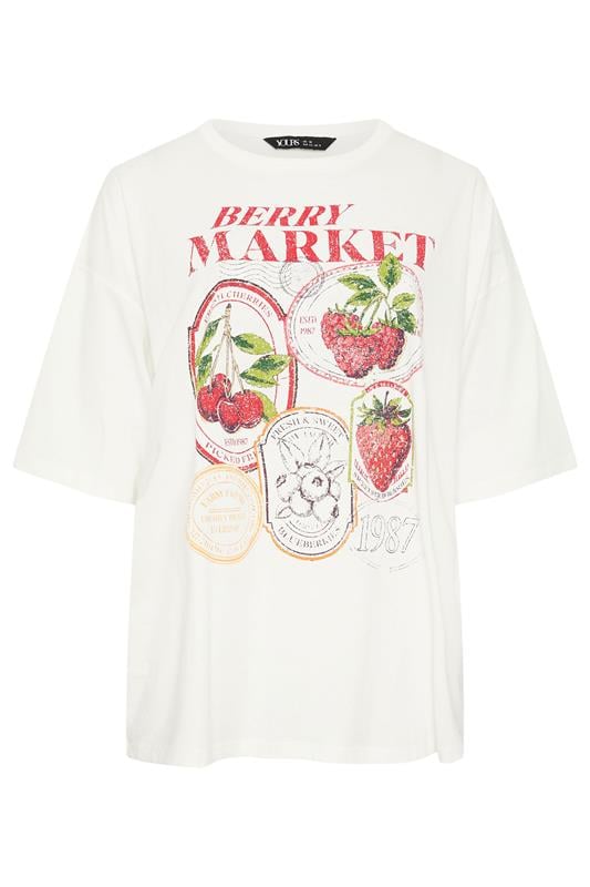 YOURS Plus Size Ivory White 'Berry Market' Graphic T-Shirt | Yours Clothing 5