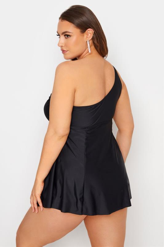 Plus Size Black One Shoulder Belted Swim Dress | Yours Clothing 3