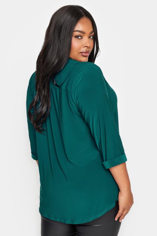 YOURS Plus Size Green Half Placket Shirt | Yours Clothing 3