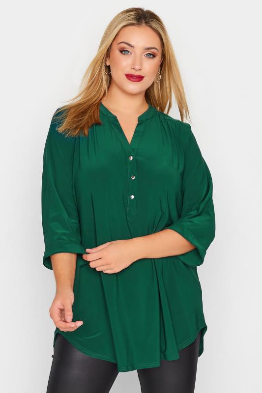 YOURS LONDON Curve Green Half Placket Shirt