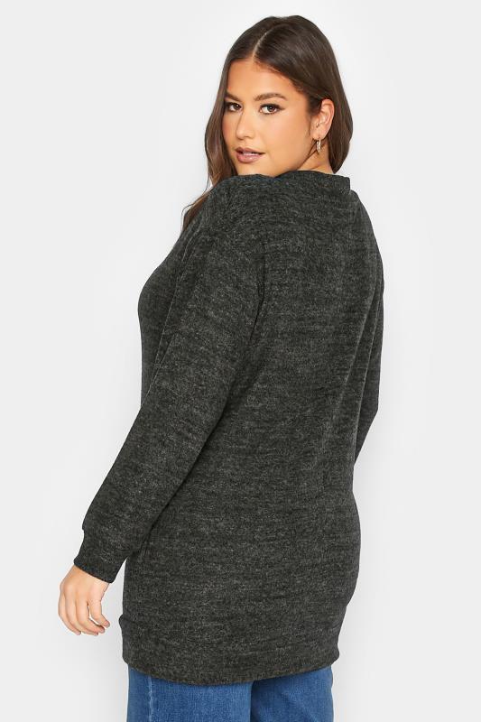 YOURS Plus Size Grey Soft Touch Drawstring Sweatshirt | Yours Clothing 3