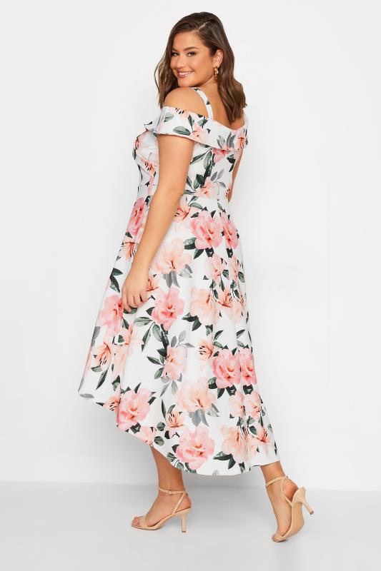 YOURS LONDON Plus Size White & Pink Floral Bardot Midi Dress | Yours Clothing 3