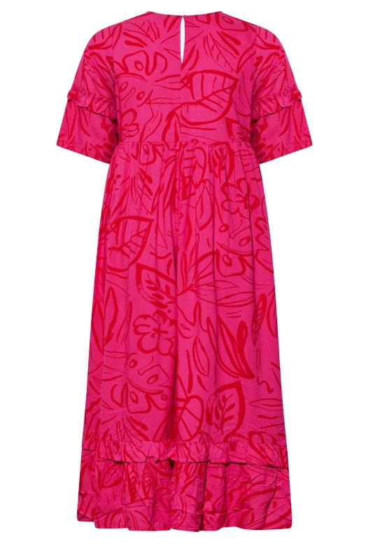 Curve Pink Leaf Print Maxi Dress 7
