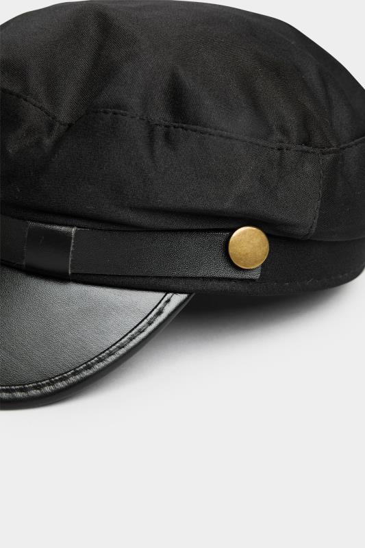 Black Faux Leather Peak Baker Boy Hat | Yours Clothing 3
