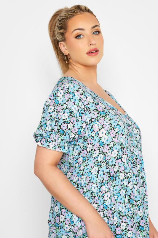 LIMITED COLLECTION Curve Blue Floral Print Puff Sleeve Smock Top | Yours Clothing 4