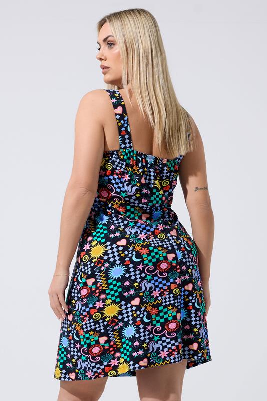 LIMITED COLLECTION Plus Size Black Mixed Print Mini Dress | Yours Clothing 2
