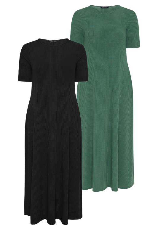 YOURS 2 PACK Plus Size Black & Green Maxi Dress | Yours Clothing 6