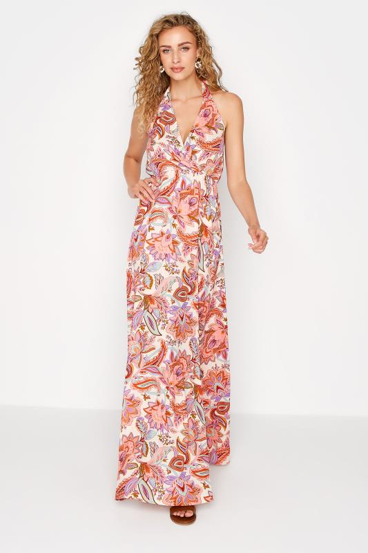LTS Tall Women's Pink Paisley Print Halter Neck Maxi Dress | Long Tall Sally 1