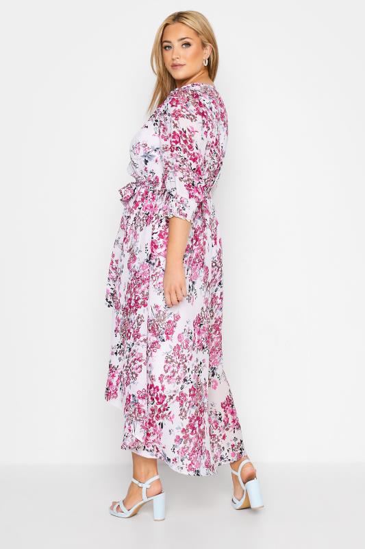 YOURS LONDON Curve Pink Floral Wrap Puff Sleeve Dress 3